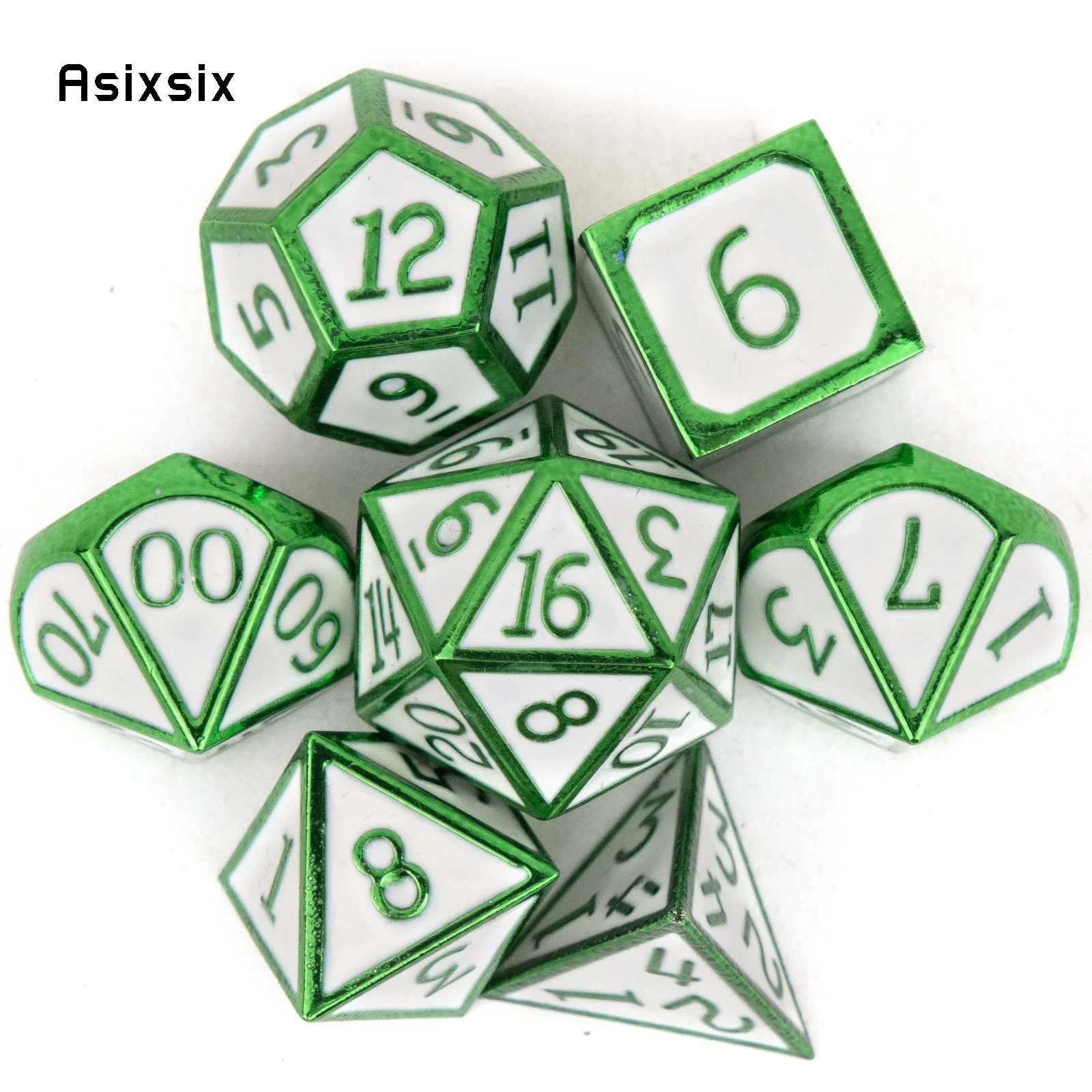 7 Pcs White Green Standard Metal Dice Solid Metal Polyhedral Dice Set Suitable For Role-Playing Game
7 Pcs White Green Standard Metal Dice Solid Metal Polyhedral Dice Set Suitable For Role-Playing Game