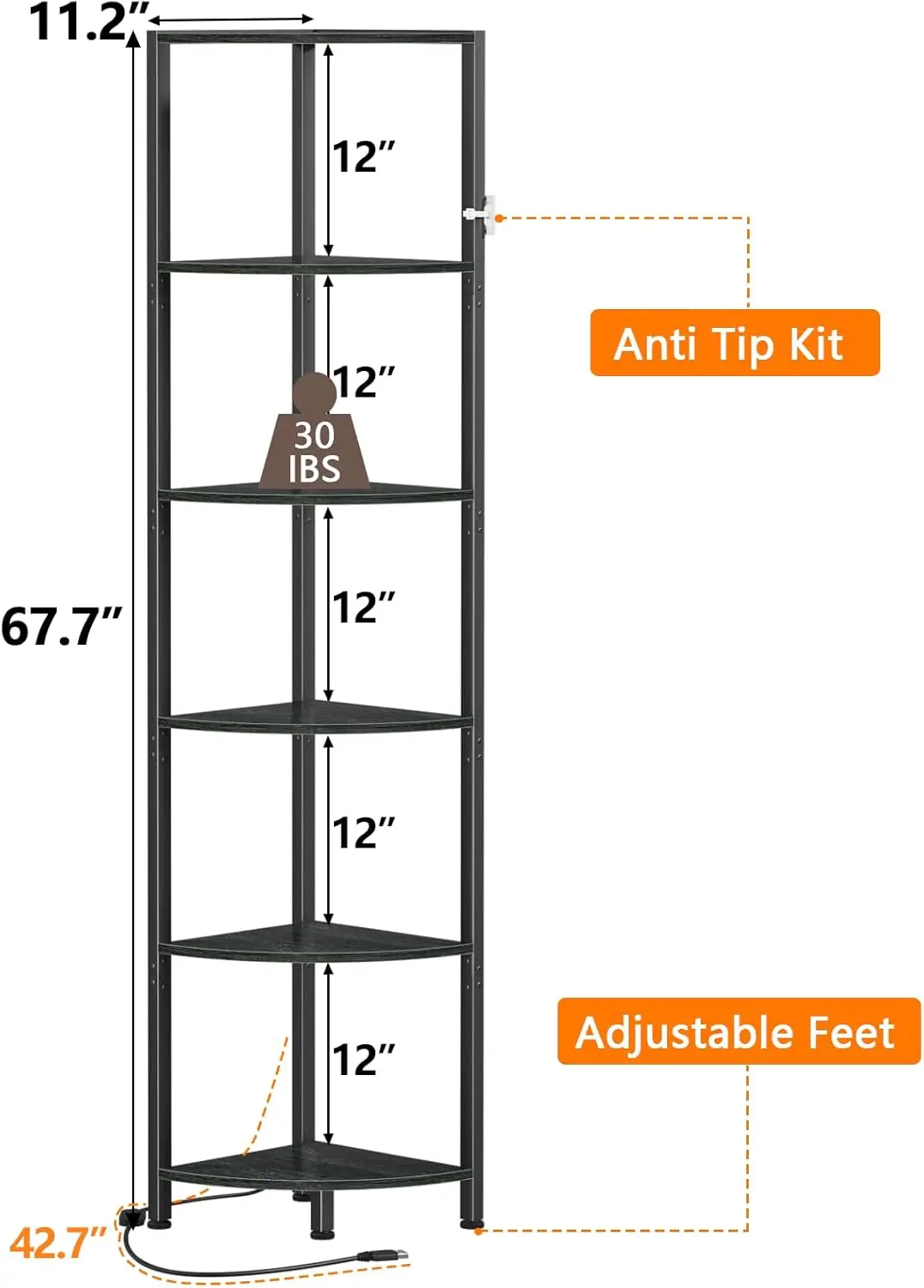 6 Tier Corner Shelf with LED Light, 67.5” Tall Standing Shelf Organizer,Black Narrow Bookshelf with Storage Rack for Wall Corner
6 Tier Corner Shelf with LED Light, 67.5” Tall Standing Shelf Organizer,Black Narrow Bookshelf with Storage Rack for Wall Corner