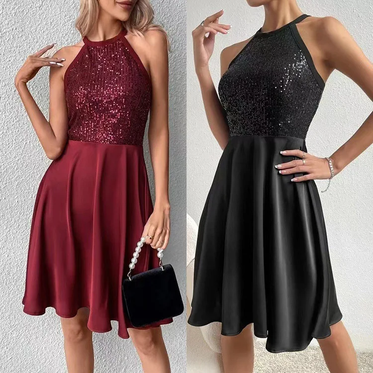 SKMY New Sequin Patchwork Sleeveless Round Neck Slim A-Line Short Dresses Elegant Party Solid Color Summer Dress Women 2024
SKMY New Sequin Patchwork Sleeveless Round Neck Slim A-Line Short Dresses Elegant Party Solid Color Summer Dress Women 2024