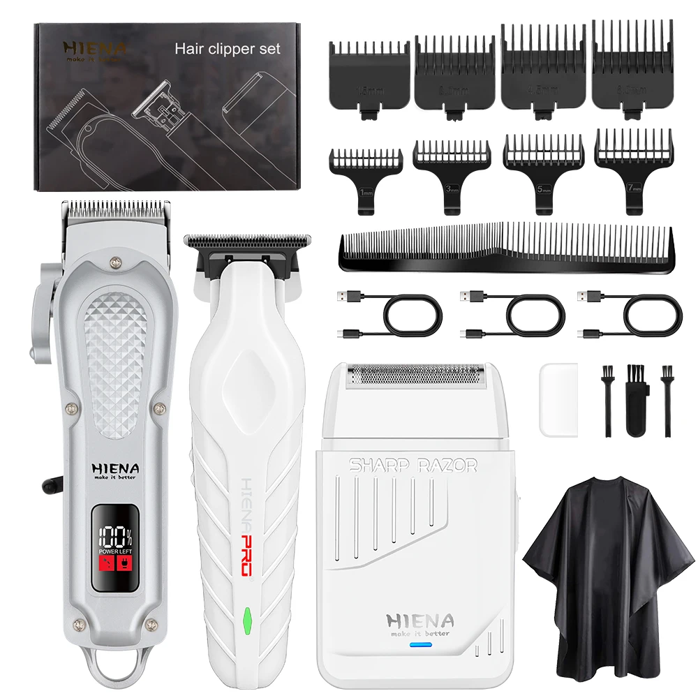 HIENA 3-in-1 Hair Clipper & Trimmer & Shaver Kit Cordless Barber Set with LCD Display USB Rechargeable Grooming Tools
HIENA 3-in-1 Hair Clipper & Trimmer & Shaver Kit Cordless Barber Set with LCD Display USB Rechargeable Grooming Tools