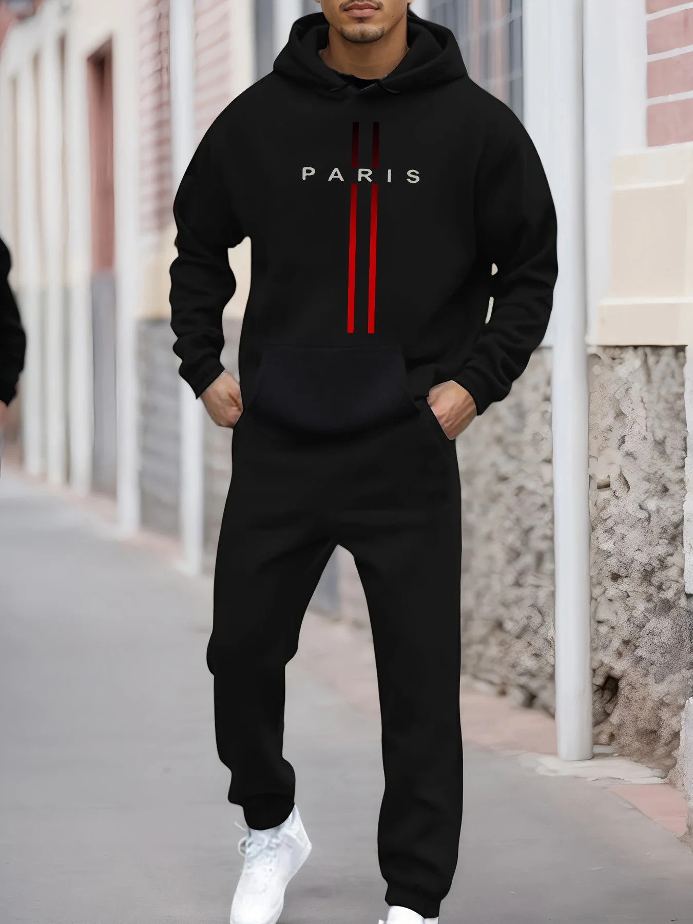 Men's autumn and winter casual fashion warm Paris pattern print loose plush thick hooded sweatshirt+sweatpants set
Men's autumn and winter casual fashion warm Paris pattern print loose plush thick hooded sweatshirt+sweatpants set