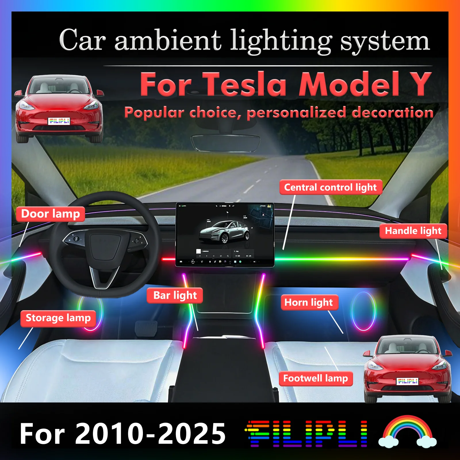 For Tesla Model Y Car Interior Ambient Lamp Kit RGB 64-Color LED Smart Remote Control Energy Saving Efficient Lights
For Tesla Model Y Car Interior Ambient Lamp Kit RGB 64-Color LED Smart Remote Control Energy Saving Efficient Lights