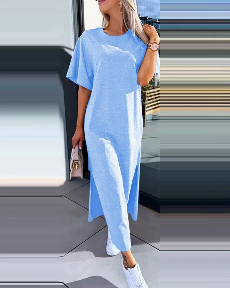 Simple O Neck Short Sleeve Solid Dress For Women New 2024 Summer Casual Loose Split Long Dress Robe Femme
Simple O Neck Short Sleeve Solid Dress For Women New 2024 Summer Casual Loose Split Long Dress Robe Femme