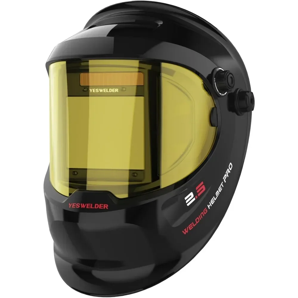 Auto darkening welding helmet with 180° panoramic view, solar powered, wide shade for TIG MIG ARC cut grind.
Auto darkening welding helmet with 180° panoramic view, solar powered, wide shade for TIG MIG ARC cut grind.