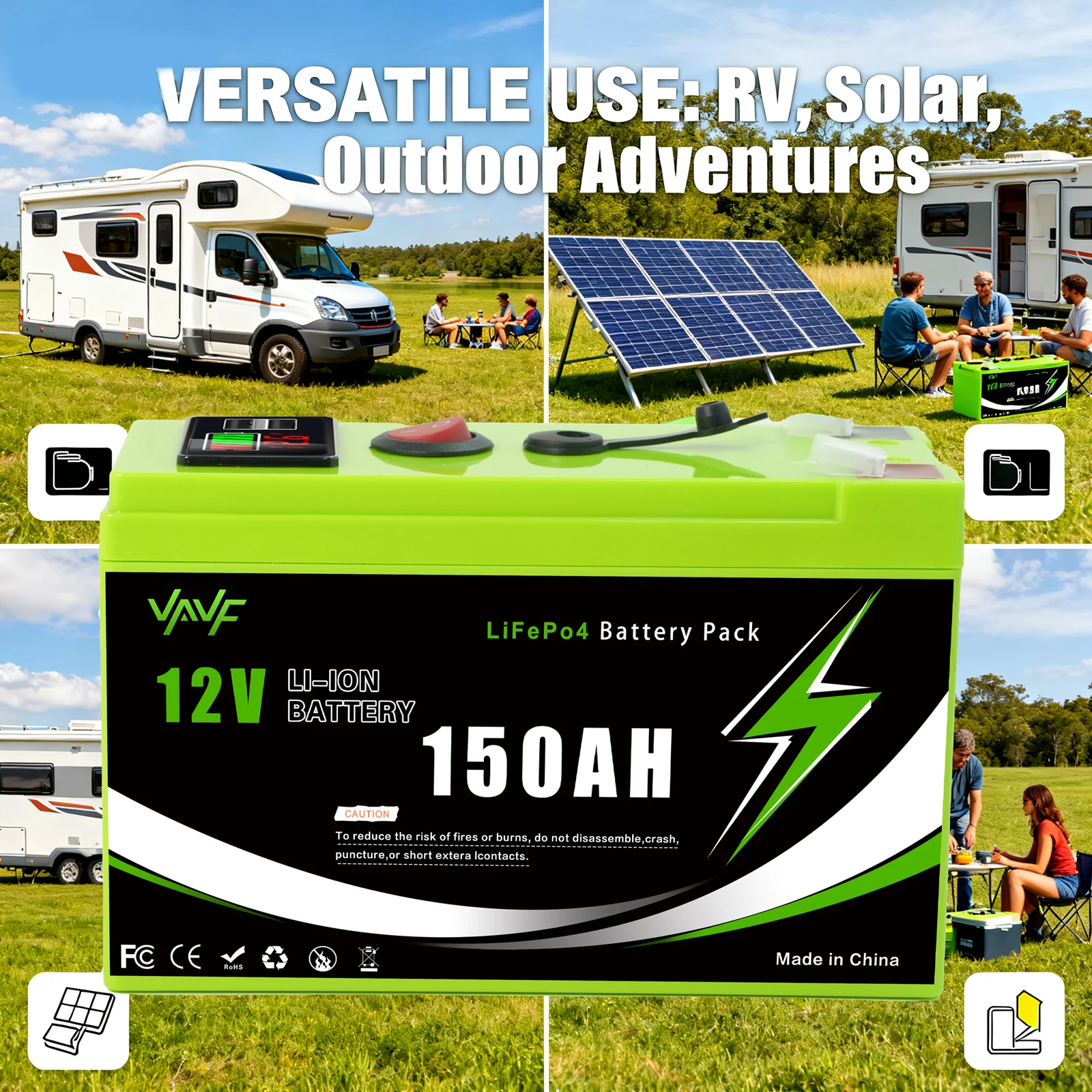 Lithium 12V 150Ah LiFePO4 Deep 4000+ Cycles Battery Rechargeable Battery for Lighting,Power Wheels ,Solar/Wind Power,Small UPS
Lithium 12V 150Ah LiFePO4 Deep 4000+ Cycles Battery Rechargeable Battery for Lighting,Power Wheels ,Solar/Wind Power,Small UPS