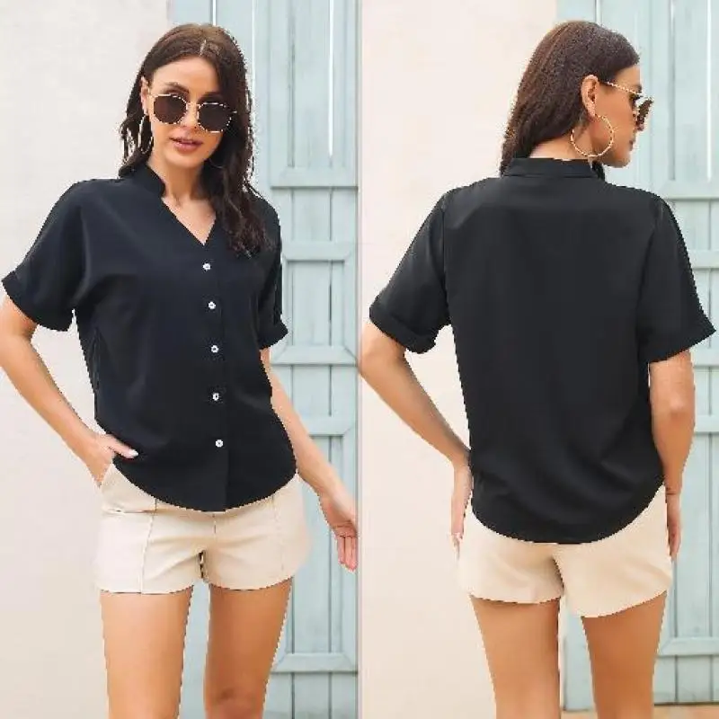 Stand Collar Shirt Women Solid Bat Sleeve Short Sleeve Casual Shirt Loose Buttons Top
Stand Collar Shirt Women Solid Bat Sleeve Short Sleeve Casual Shirt Loose Buttons Top