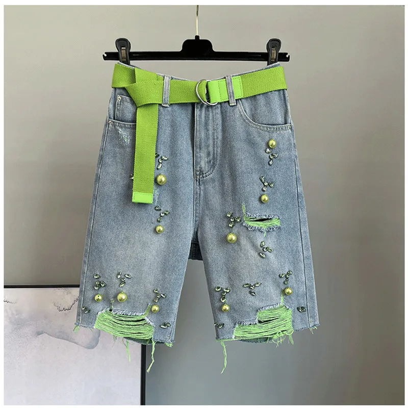 Diamond Beaded Denim Knee Length pants Woman Summer New Loose High Waist Slimming mid-pants Jeans women
Diamond Beaded Denim Knee Length pants Woman Summer New Loose High Waist Slimming mid-pants Jeans women