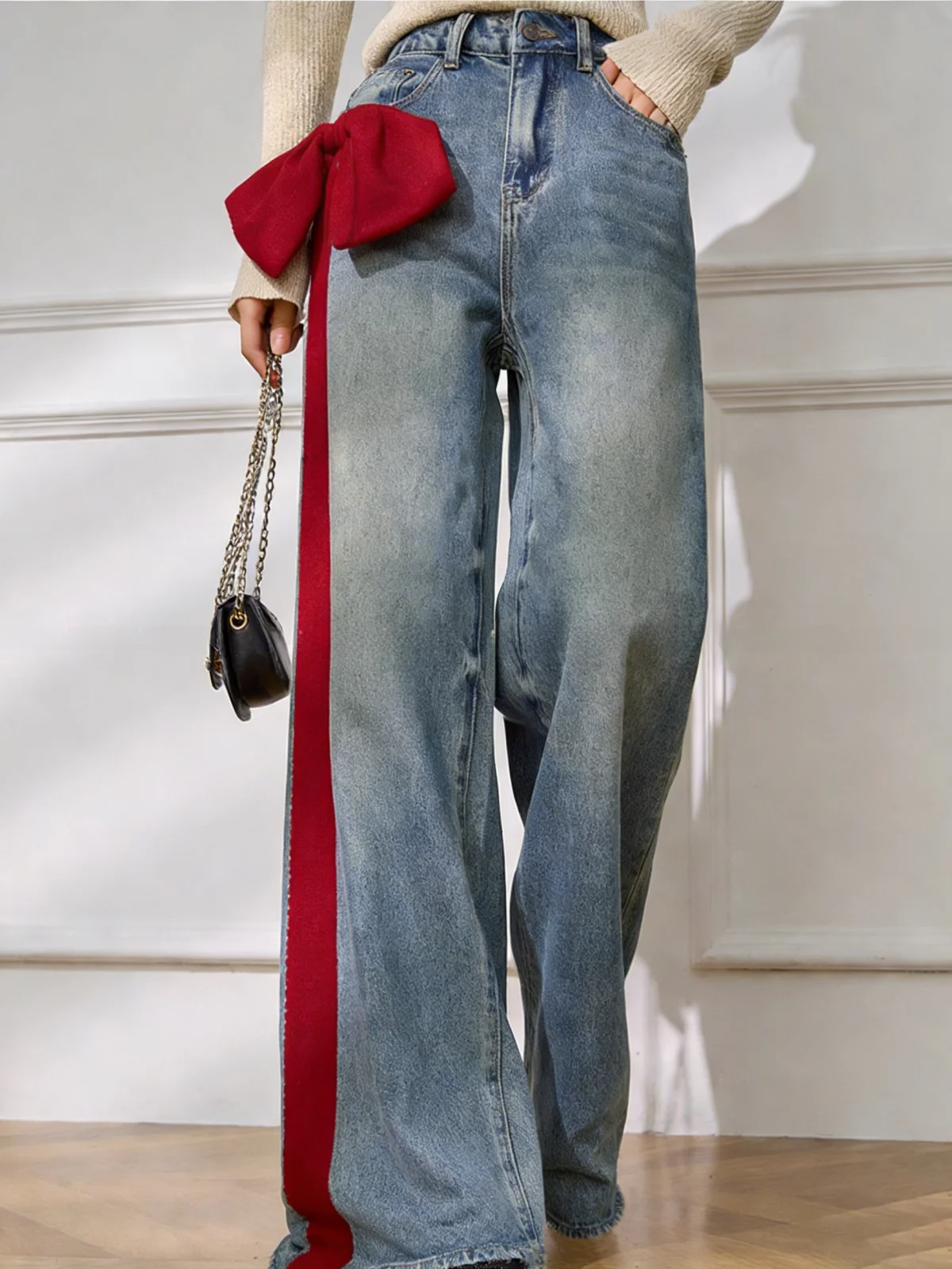 Elegant High Waist Straight Leg Denim Jeans for Women Knot Slimming Casual Style Summer Collection Chinese Brand
Elegant High Waist Straight Leg Denim Jeans for Women Knot Slimming Casual Style Summer Collection Chinese Brand