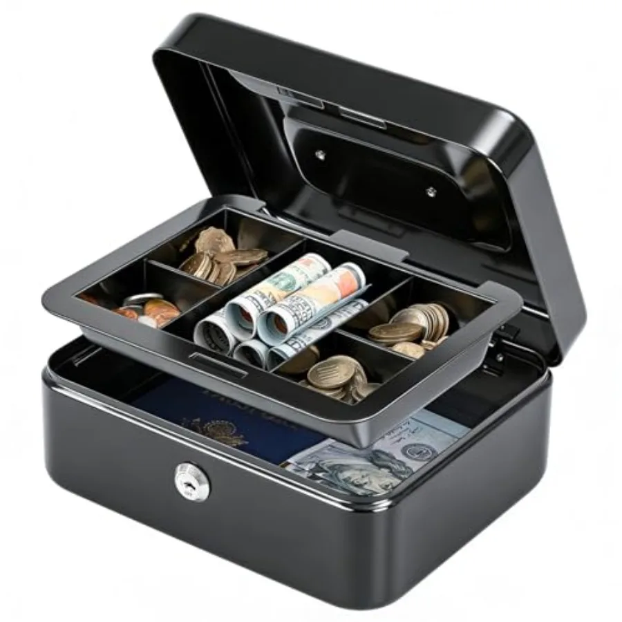 Medium Cash Box with Removable Money Tray, Key Lock Metal Storage Box with 2 Keys and Portable Handle, Safe Cash Drawer, 7.87"x
Medium Cash Box with Removable Money Tray, Key Lock Metal Storage Box with 2 Keys and Portable Handle, Safe Cash Drawer, 7.87"x