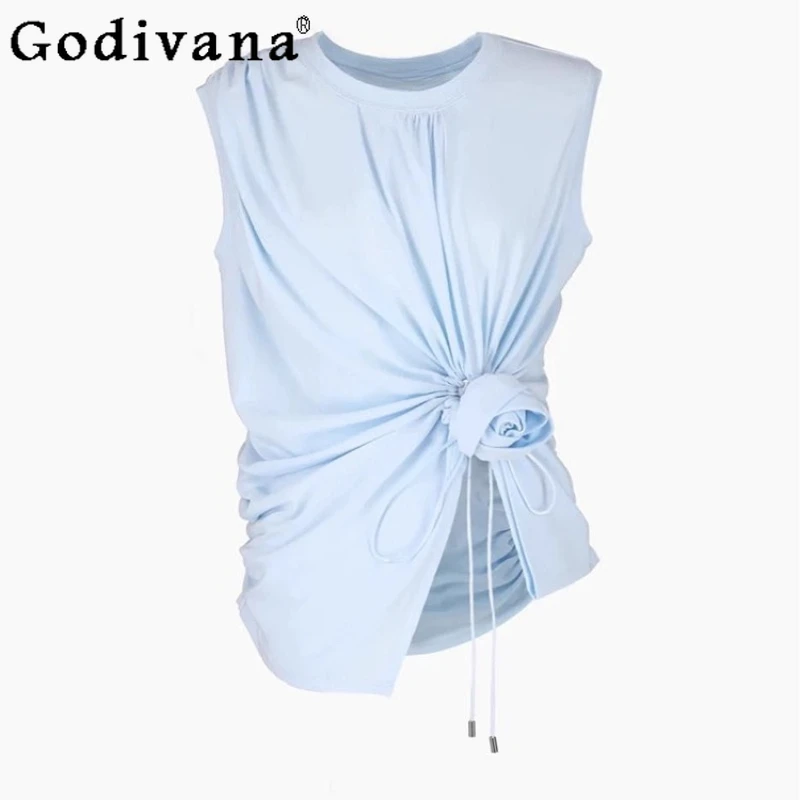 Japanese Style New Sweet Fashion 3D Rose Flower Camis Ruched Waist Round Neck Vest Summer 2025 Girl Sleeveless Elegant Tank Top
Japanese Style New Sweet Fashion 3D Rose Flower Camis Ruched Waist Round Neck Vest Summer 2025 Girl Sleeveless Elegant Tank Top