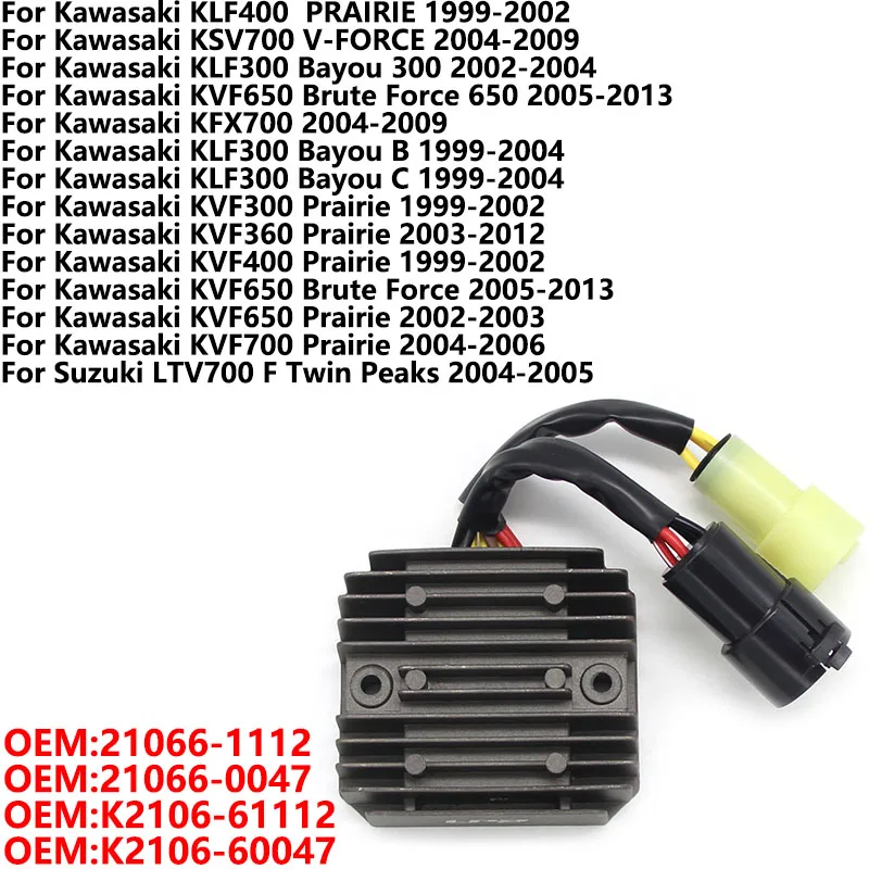 Voltage Regulator Rectifier For Kawasaki Bayou 300 KVF650 KLF300 Prairie KVF300 KVF360 KVF400 KVF650 KVF700 21066-0047
Voltage Regulator Rectifier For Kawasaki Bayou 300 KVF650 KLF300 Prairie KVF300 KVF360 KVF400 KVF650 KVF700 21066-0047