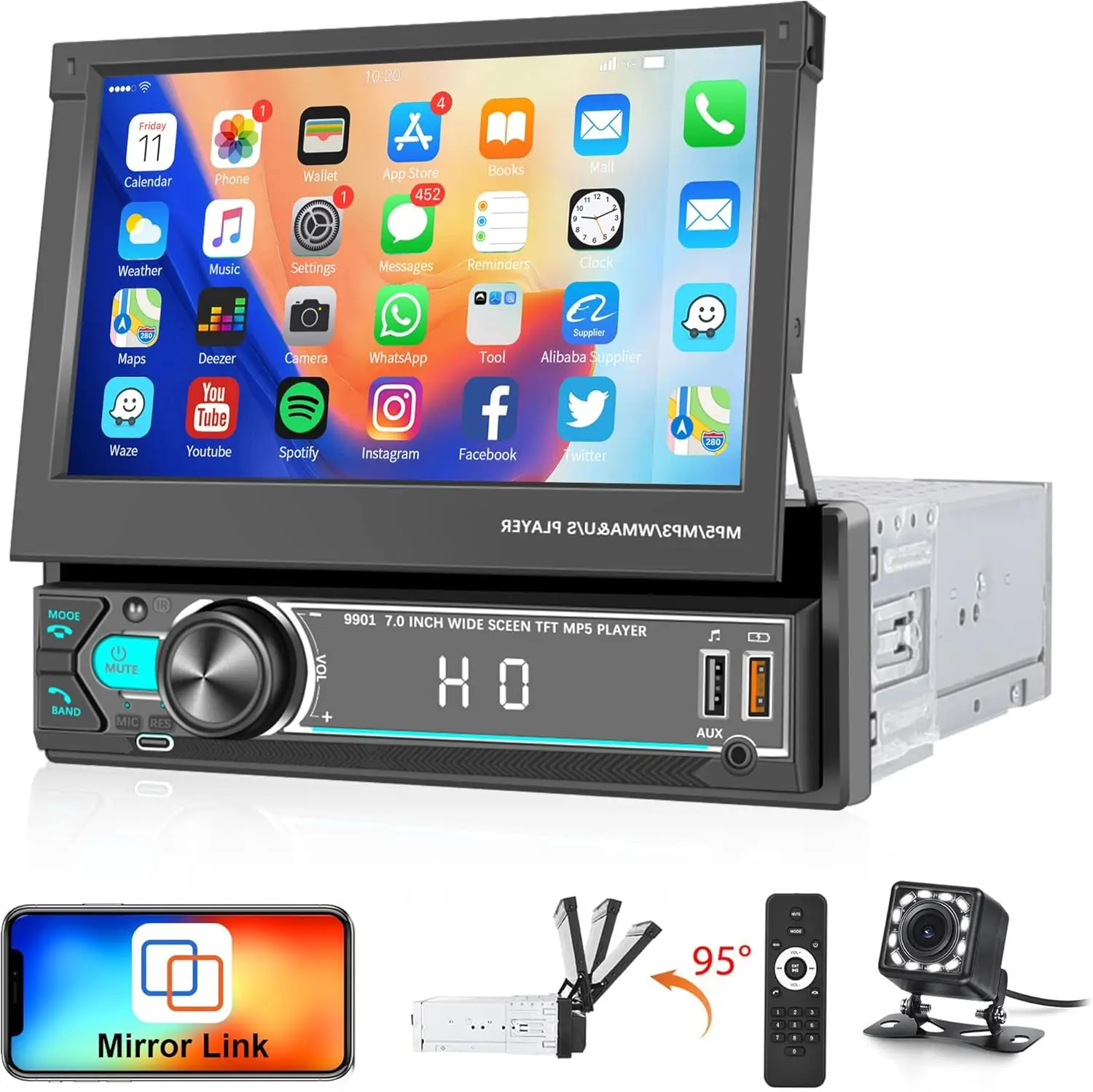 7 Inch Car Stereo with Touch Screen, Bluetooth FM Radio, Mirror Link for Android/iOS, TF/USB, Rear View Camera
7 Inch Car Stereo with Touch Screen, Bluetooth FM Radio, Mirror Link for Android/iOS, TF/USB, Rear View Camera