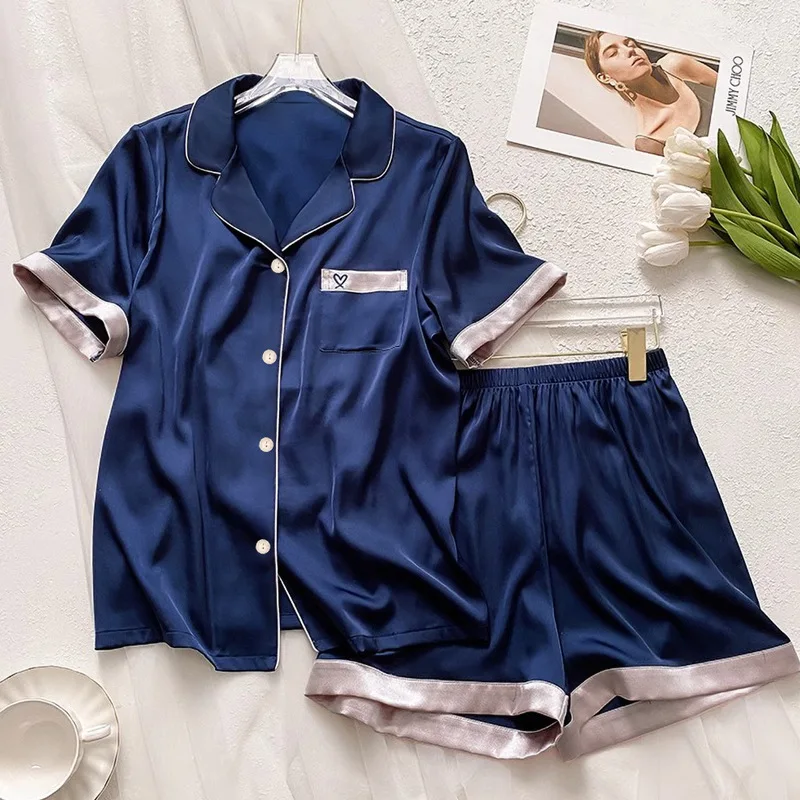 Premium Sense of Solid Color Short-Sleeved Ice Silk Pajamas Female Summer New Ins Style Love Embroidered Pajamas Homewear Suit
Premium Sense of Solid Color Short-Sleeved Ice Silk Pajamas Female Summer New Ins Style Love Embroidered Pajamas Homewear Suit