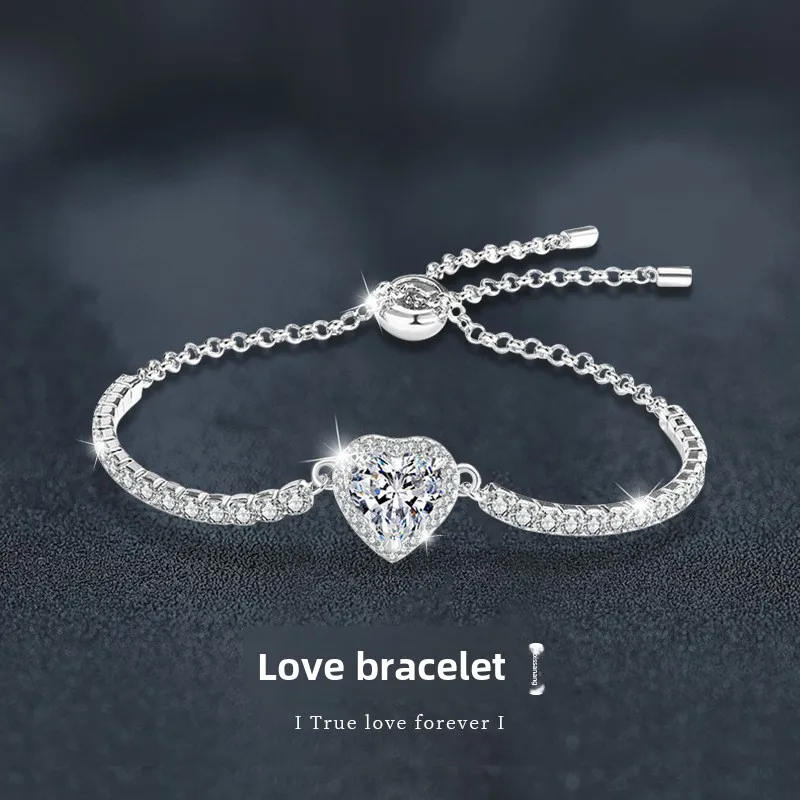 S925 Sterling Silver Love Bracelet 1-2 Moissanite Heart Bracelet Simple and versatile silver bracelet women's wedding exquisite
S925 Sterling Silver Love Bracelet 1-2 Moissanite Heart Bracelet Simple and versatile silver bracelet women's wedding exquisite