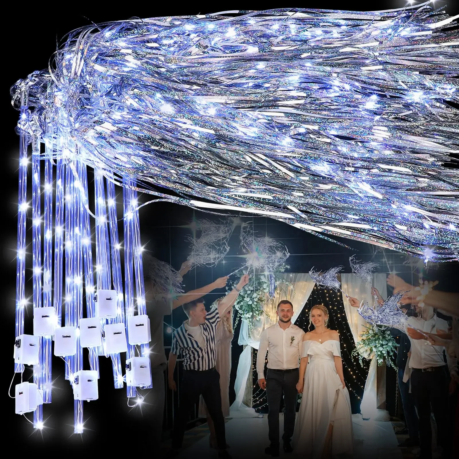 12-60Pcs Light Up Wedding Sparklers Wedding Wands Ribbon Streamers LED Silk Fairy Wands with Bells for Birthday Concert Raves
12-60Pcs Light Up Wedding Sparklers Wedding Wands Ribbon Streamers LED Silk Fairy Wands with Bells for Birthday Concert Raves