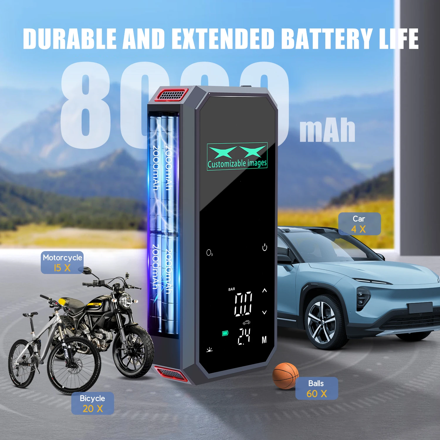 Portable 8000mah 5-in-1 Air Compressor Fors Car Accessory Novelties Pump Dual Cylinder Tire Inflator Sterilization Emergency
Portable 8000mah 5-in-1 Air Compressor Fors Car Accessory Novelties Pump Dual Cylinder Tire Inflator Sterilization Emergency