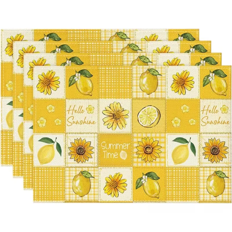 4-Piece Set of Plaid Lemon Sunflower Summer Placemats, "Hello Sunshine" Party Kitchen Dining Room Decorative Placemats, 12x18inch
4-Piece Set of Plaid Lemon Sunflower Summer Placemats, "Hello Sunshine" Party Kitchen Dining Room Decorative Placemats, 12x18inch