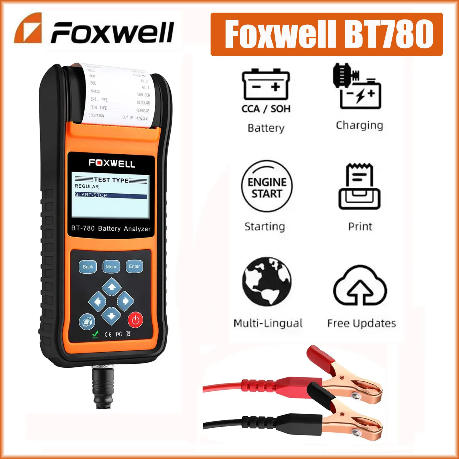 Battery Tester 12&24V Foxwell BT780 Load Battery Tester Capacity AGM/GEL/EFB Car Battery Check CCA/SOC/SOH Test with Printer
Battery Tester 12&24V Foxwell BT780 Load Battery Tester Capacity AGM/GEL/EFB Car Battery Check CCA/SOC/SOH Test with Printer