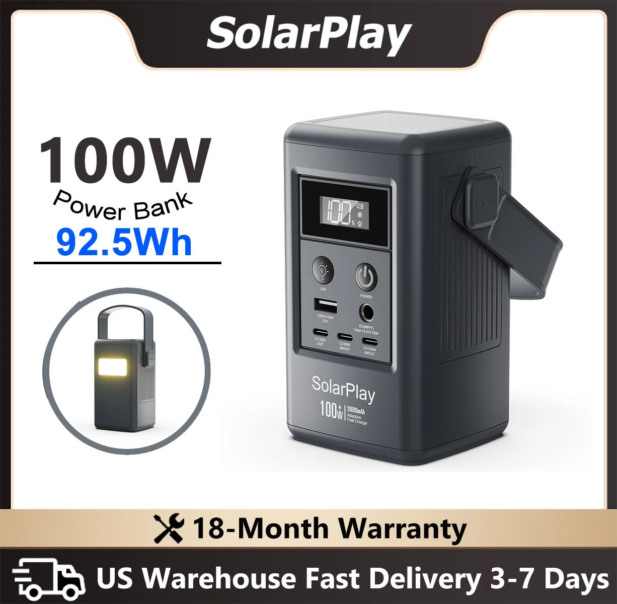 SolarPlay Q100 Power Bank 25000mAh Portable Power Station For Outdoor Battery Emergency Power Camping Solar Generator
SolarPlay Q100 Power Bank 25000mAh Portable Power Station For Outdoor Battery Emergency Power Camping Solar Generator