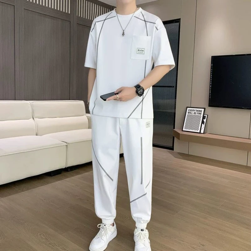 White Male T Shirt Trousers Sets Sweatpants Men's Pants Set Two-piece Slim Fit Outdoor Stylish 2025 Trend Casual Kpop Aesthetic
White Male T Shirt Trousers Sets Sweatpants Men's Pants Set Two-piece Slim Fit Outdoor Stylish 2025 Trend Casual Kpop Aesthetic