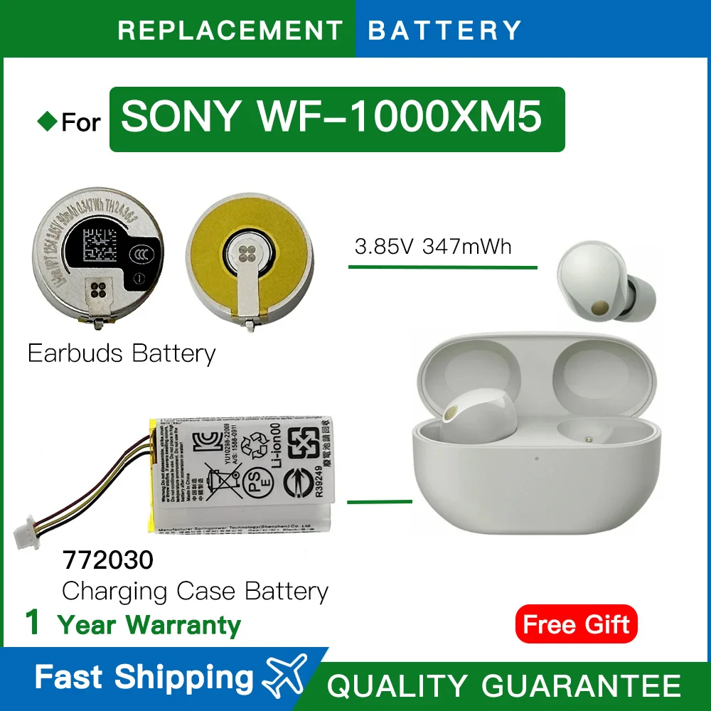 Replacement battery 772030 For Sony WF-1000XM5 XM5 New Wireless earbuds 3.85V Charging Case replace Z55FH Battery batteria
Replacement battery 772030 For Sony WF-1000XM5 XM5 New Wireless earbuds 3.85V Charging Case replace Z55FH Battery batteria