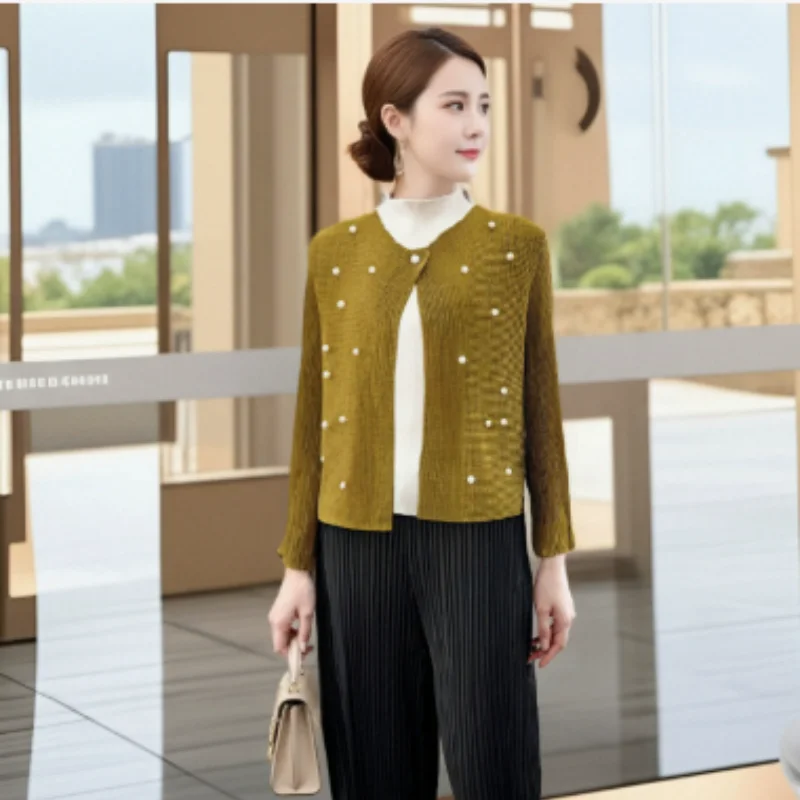 Плиссированная рубашка Miyake, женская весна 2026, новая мода, простой топ фруктово-зеленого цвета, повседневная универсальная рубашка-кардиган
Плиссированная рубашка Miyake, женская весна 2026, новая мода, простой топ фруктово-зеленого цвета, повседневная универсальная рубашка-кардиган