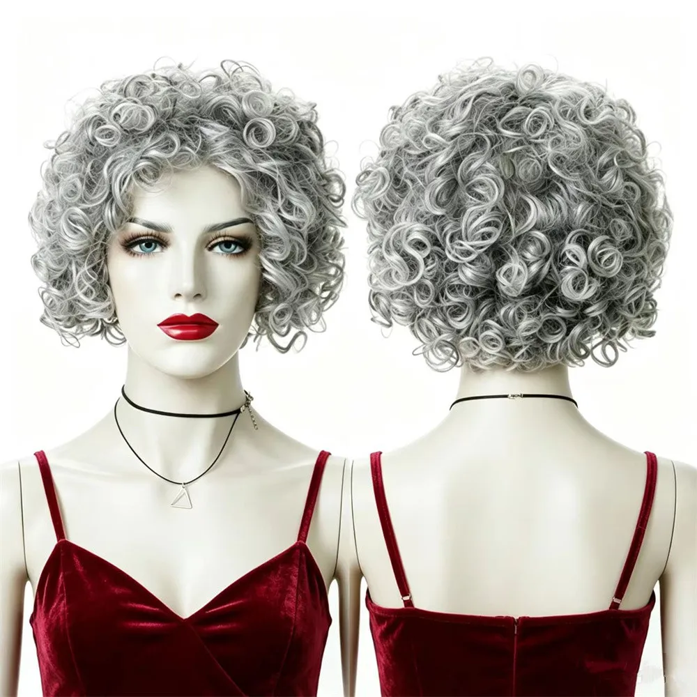 Heat Resistant Synthetic Short Curly Gray Wig for Black Women Fluffy Afro Curly Hair with Bangs
Heat Resistant Synthetic Short Curly Gray Wig for Black Women Fluffy Afro Curly Hair with Bangs