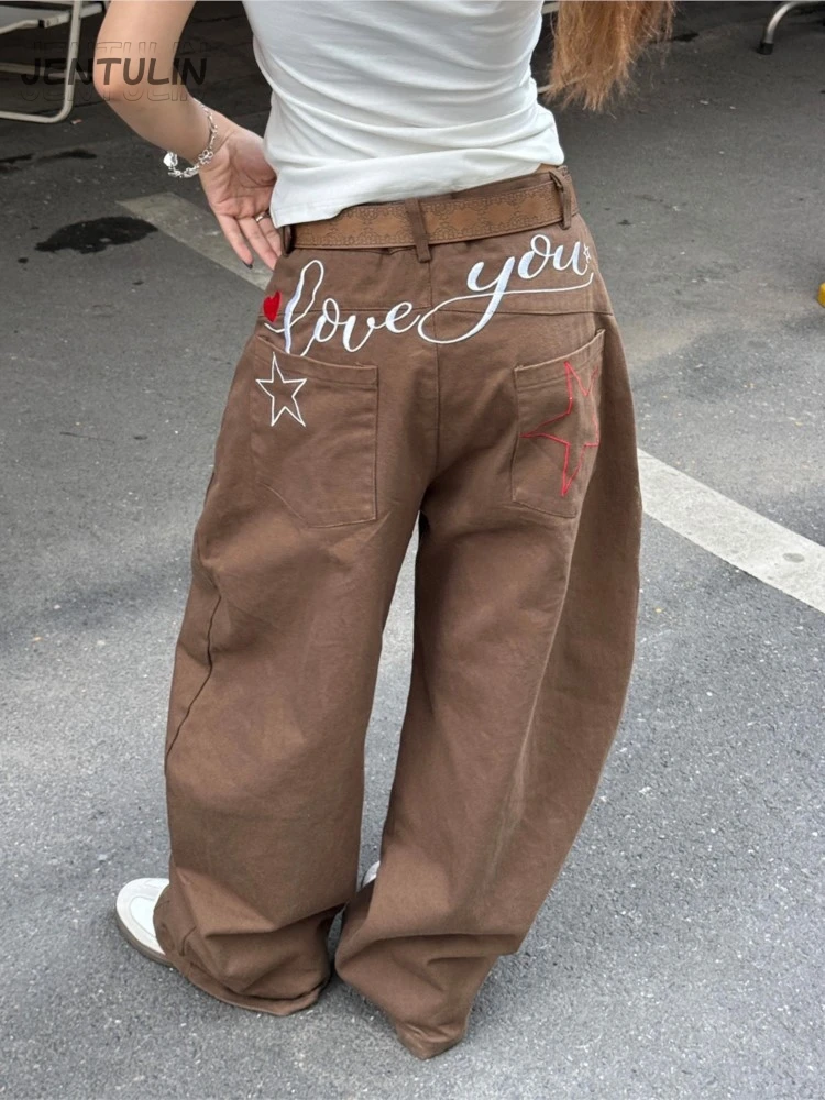 Retro American Letter Star Embroidery Design Wide Leg Straight Cut Loose Fit Women Jeans New Trend Casual High Waist Streetwear
Retro American Letter Star Embroidery Design Wide Leg Straight Cut Loose Fit Women Jeans New Trend Casual High Waist Streetwear