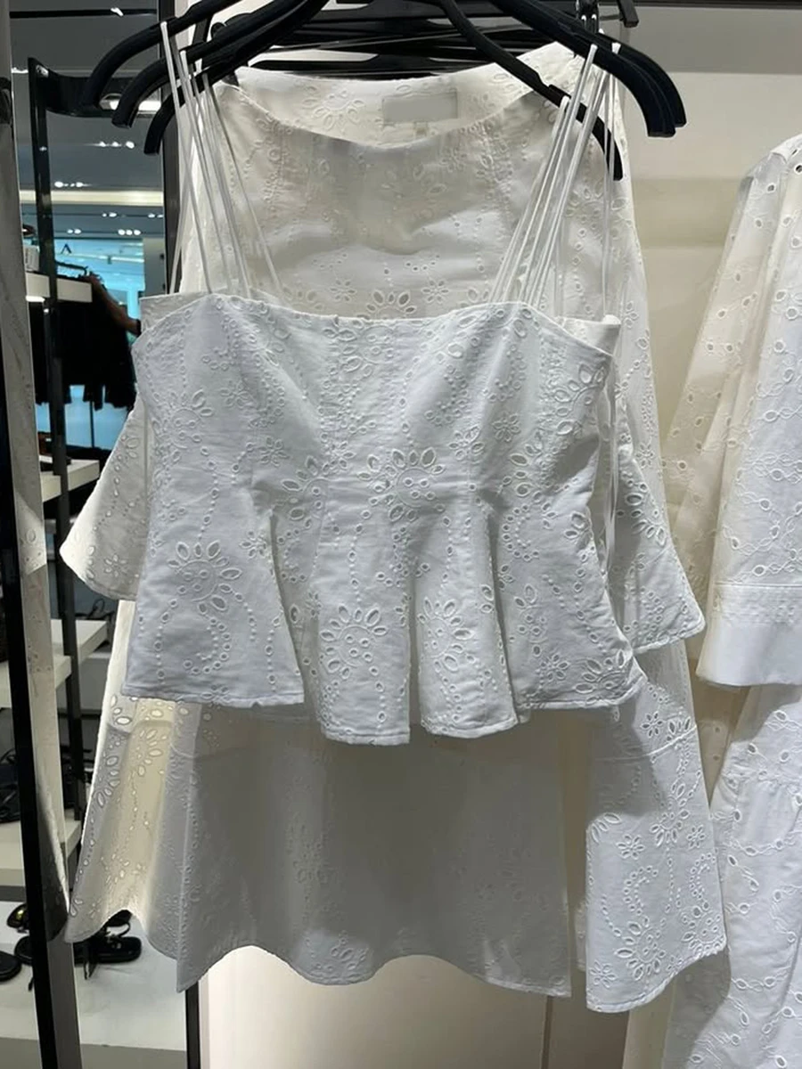 White Hollow Out Skirts Sets Women Summer Sleeveless Tank Tops+A-line Long Skirt Simple Casual Fashion Embroidered Two-piece Set
White Hollow Out Skirts Sets Women Summer Sleeveless Tank Tops+A-line Long Skirt Simple Casual Fashion Embroidered Two-piece Set