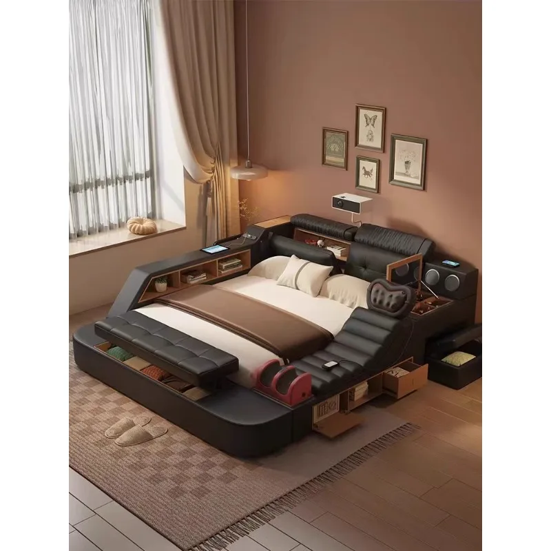 Leather bed master bedroom high-end atmosphere black modern simple multi-functional massage tatami
Leather bed master bedroom high-end atmosphere black modern simple multi-functional massage tatami