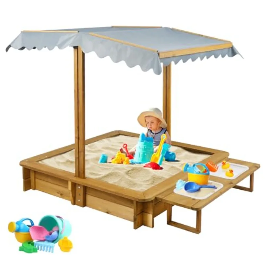 Outdoor wooden sandbox with cover for kids ages 2-8, natural wood finish, UV-resistant adjustable roof, reinforced benches, 2 t
Outdoor wooden sandbox with cover for kids ages 2-8, natural wood finish, UV-resistant adjustable roof, reinforced benches, 2 t