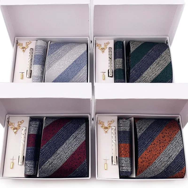 New Men's Striped Tie Gift Box 6-piece Set of Tie Pockets, Scarf Collar Clip Cufflinks Men Accessories
New Men's Striped Tie Gift Box 6-piece Set of Tie Pockets, Scarf Collar Clip Cufflinks Men Accessories