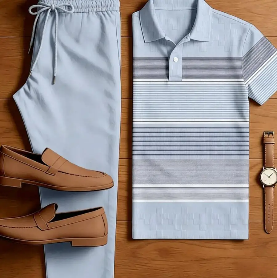 Mens Striped Shirt And Long Pants Two-Piece Casual Set
Mens Striped Shirt And Long Pants Two-Piece Casual Set