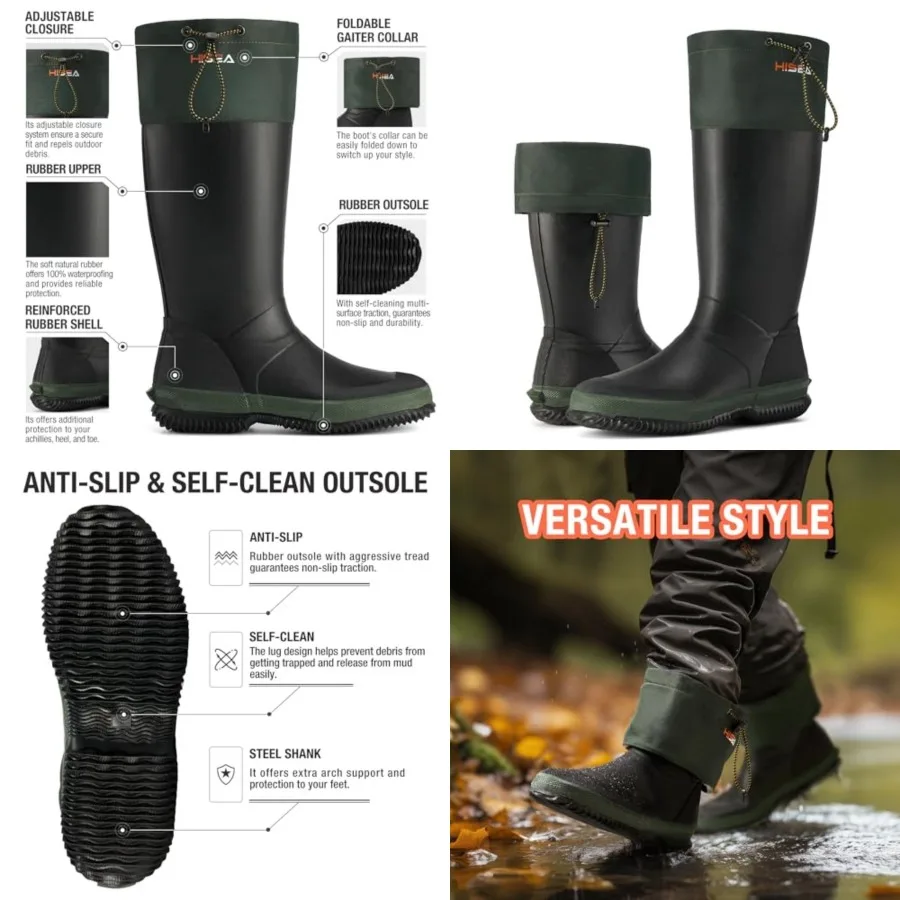 HISEA Men's Rubber Rain Boots, Waterproof Lightweight Mud Boots with Adjustable Gaiter Collar, Comfortable Tall Garden Shoes fo
HISEA Men's Rubber Rain Boots, Waterproof Lightweight Mud Boots with Adjustable Gaiter Collar, Comfortable Tall Garden Shoes fo