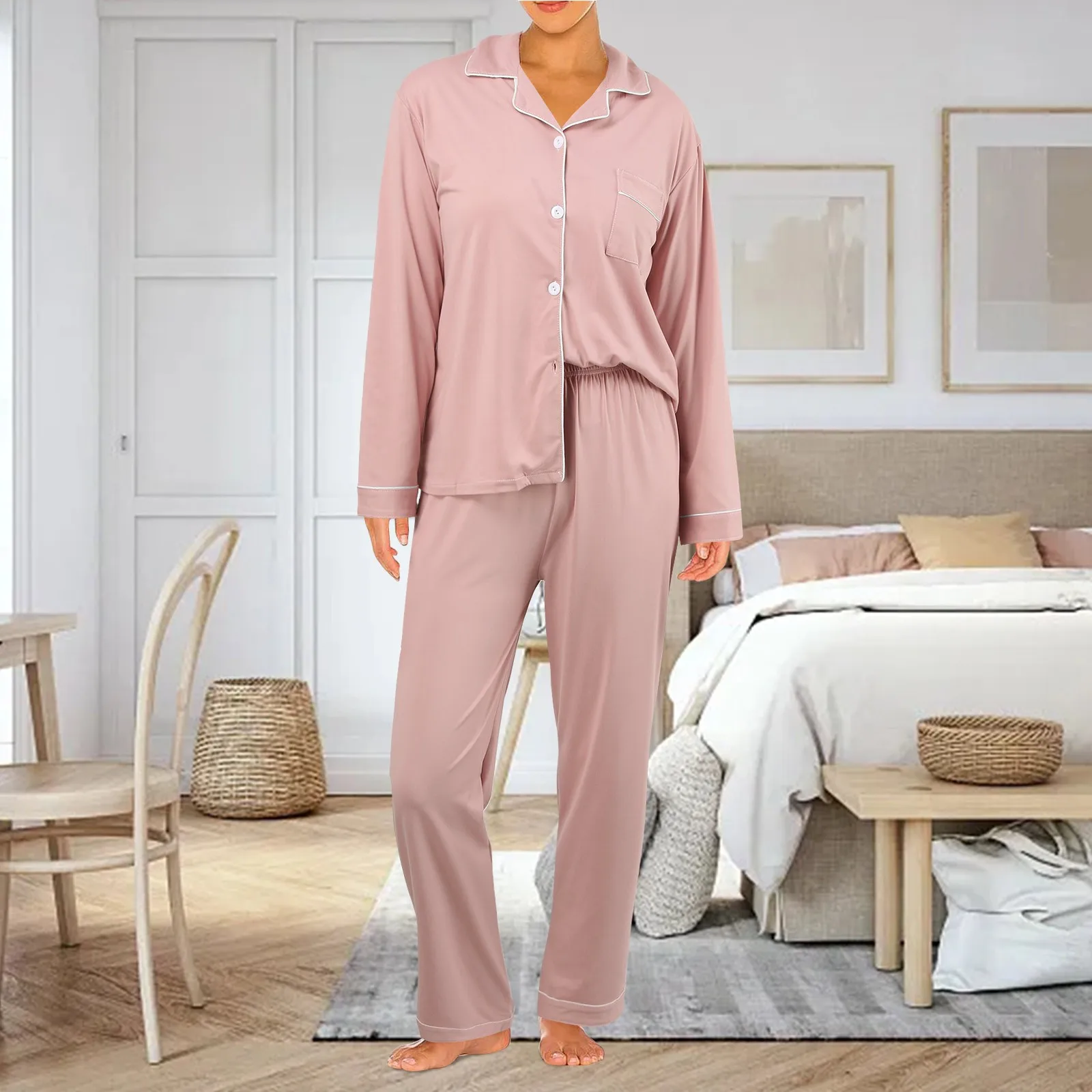 Ladies Pajama Sets Two Piece Spring Autumn Button Up Shirt And Pant Sleepwear For Sleeping Long Sleeve Pajamas Casual Sets
Ladies Pajama Sets Two Piece Spring Autumn Button Up Shirt And Pant Sleepwear For Sleeping Long Sleeve Pajamas Casual Sets