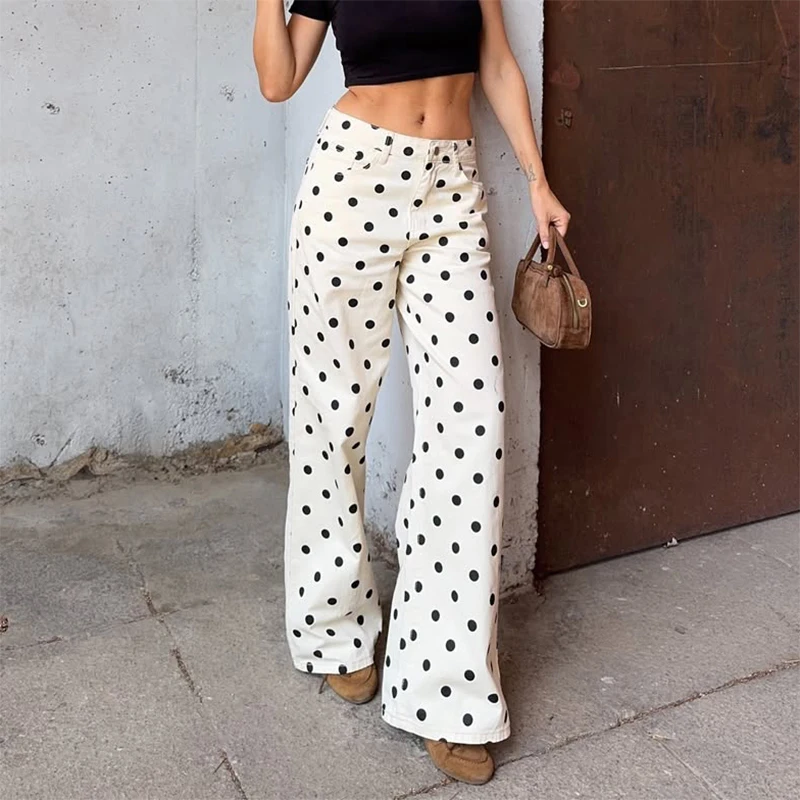 TARUXY Stylish Polka-Dot Printing Jeans Women High-Waisted Loose Casual Street Trousers Spring Summer Female High Street Pants
TARUXY Stylish Polka-Dot Printing Jeans Women High-Waisted Loose Casual Street Trousers Spring Summer Female High Street Pants