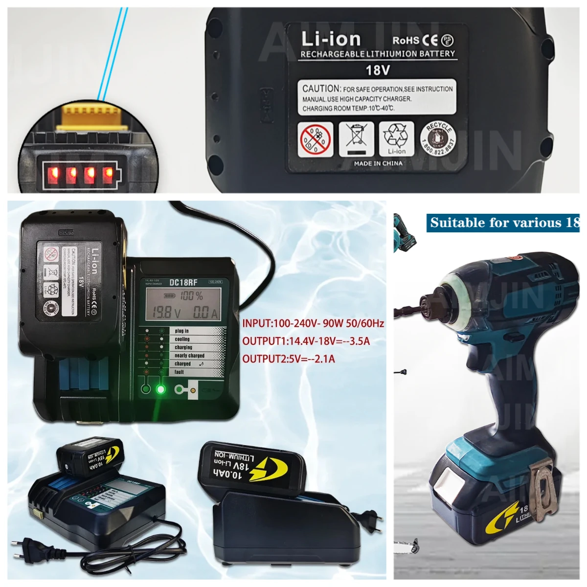 for Makita 18V 10000mAH Battery BL1830B BL1850B BL1850 BL1840 BL1860 BL1815 Replacement Lithium Battery
for Makita 18V 10000mAH Battery BL1830B BL1850B BL1850 BL1840 BL1860 BL1815 Replacement Lithium Battery