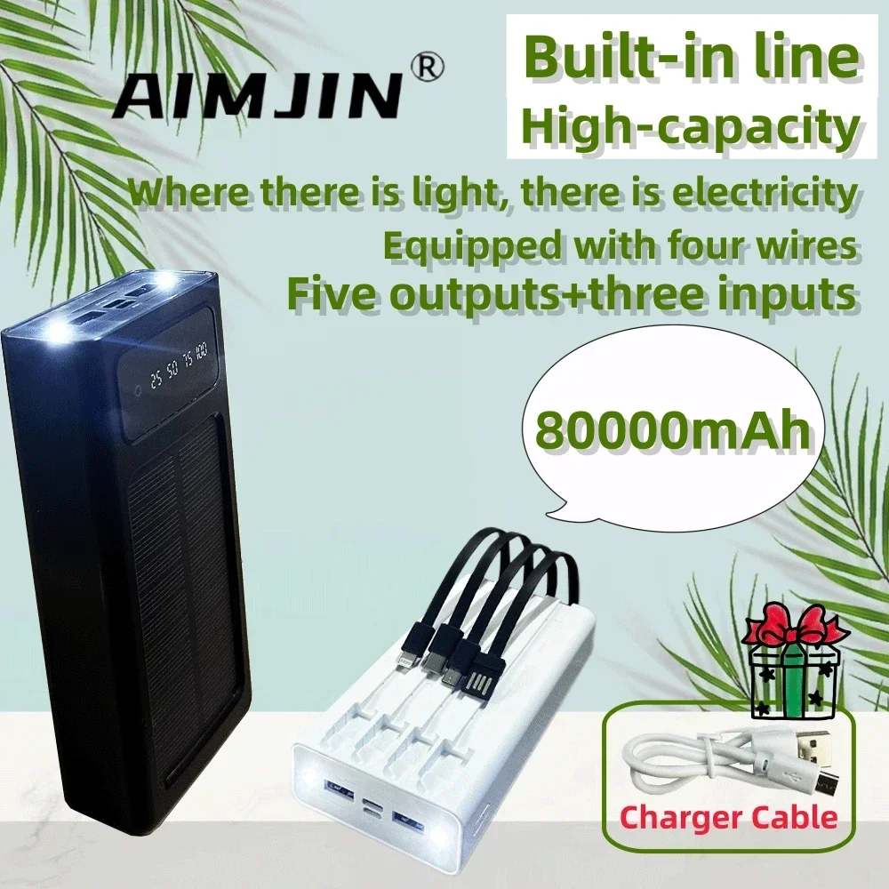 80000mAh Solar Power Bank Built Cables Solar Charger 2 USB Ports External Charger Powerbank With LED Light For Xiaomi iphone
80000mAh Solar Power Bank Built Cables Solar Charger 2 USB Ports External Charger Powerbank With LED Light For Xiaomi iphone