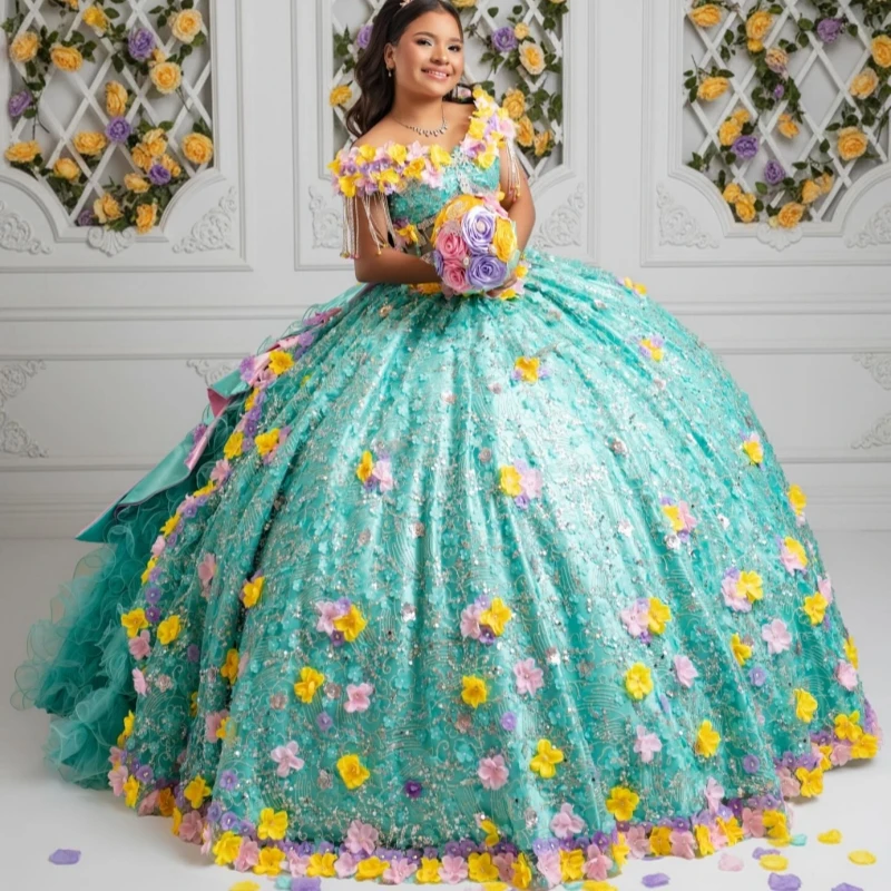 Зеленые блестящие платья Quinceanera с открытыми плечами и блестками, аппликация, цветок, бисер, кристаллы, многоуровневый тюль, вечеринка, день рождения, сладкий 16
Зеленые блестящие платья Quinceanera с открытыми плечами и блестками, аппликация, цветок, бисер, кристаллы, многоуровневый тюль, вечеринка, день рождения, сладкий 16