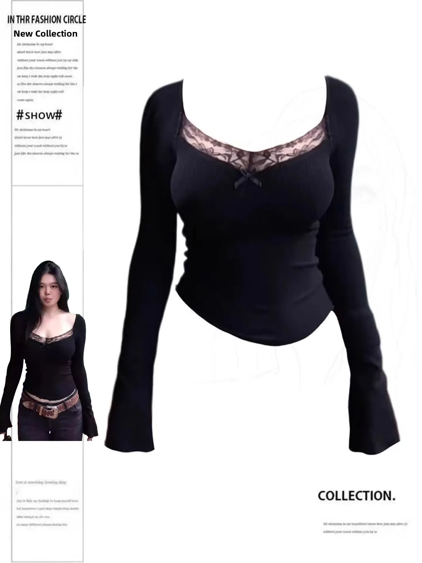 plus Size Lace Knitted Slim Fit Base Shirt Women's Inner Wear Top Sexy Black Retro V-Neck Long Sleeve Commute Suitable
plus Size Lace Knitted Slim Fit Base Shirt Women's Inner Wear Top Sexy Black Retro V-Neck Long Sleeve Commute Suitable