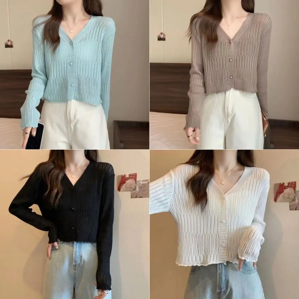 Soft Solid Color V-neck Knitted Cardigan Vintage Casual Polyester Thin Cardigan Coat Sunscreen Long Sleeve Smock Top Women
Soft Solid Color V-neck Knitted Cardigan Vintage Casual Polyester Thin Cardigan Coat Sunscreen Long Sleeve Smock Top Women