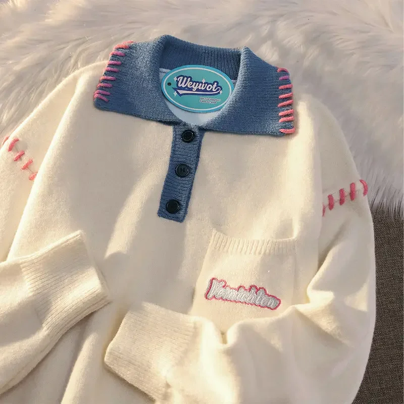 Japanese soft glutinous milk fufu sweater for men and women, lazy design, niche couple POLO collar knitted top Harajuku y2k ins
Japanese soft glutinous milk fufu sweater for men and women, lazy design, niche couple POLO collar knitted top Harajuku y2k ins