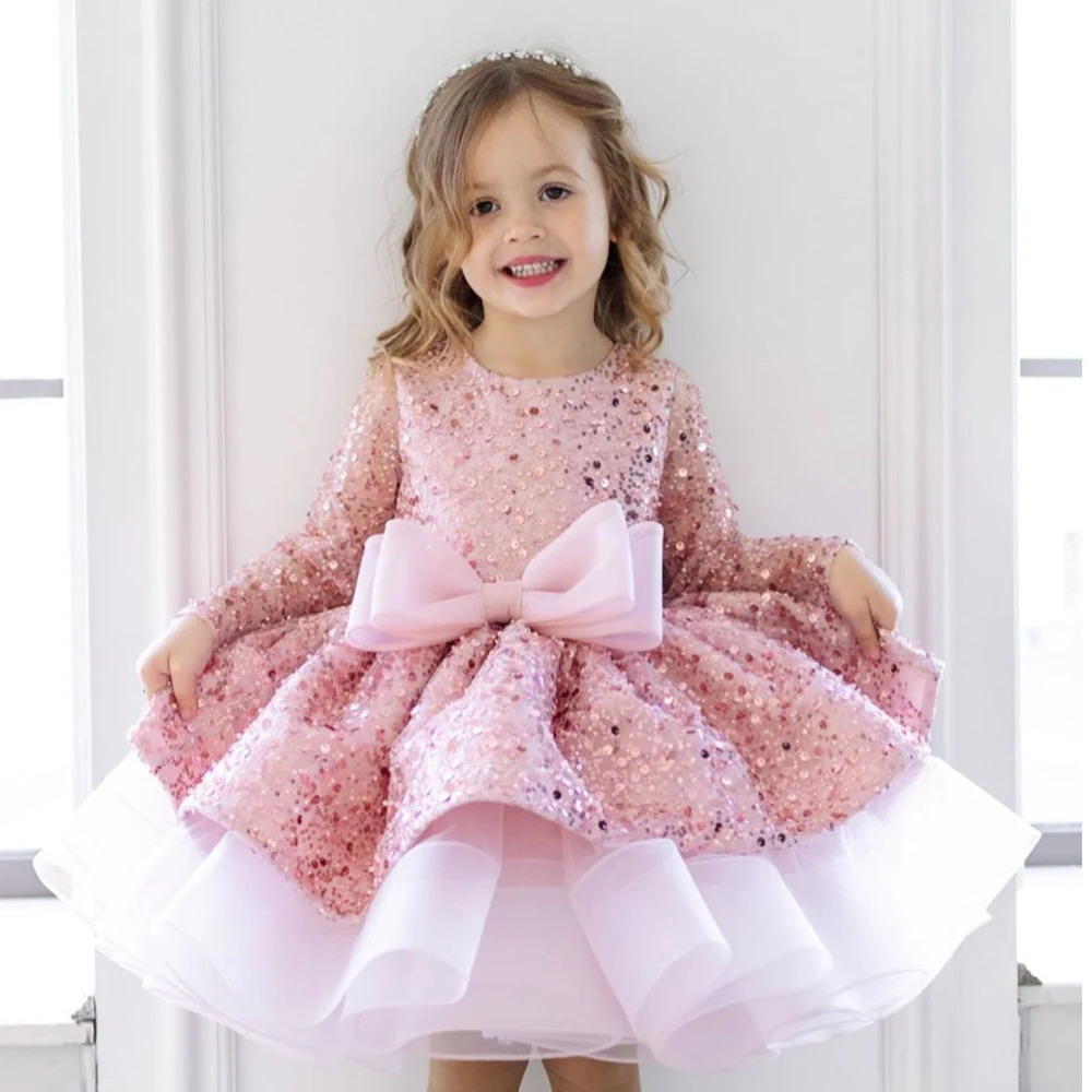 Pink A Line Flower Girls Dresses with Sequined 2025 Full Sleeve Off Shoulder Knee Length Christmas Dresses for Princess Summer
Pink A Line Flower Girls Dresses with Sequined 2025 Full Sleeve Off Shoulder Knee Length Christmas Dresses for Princess Summer