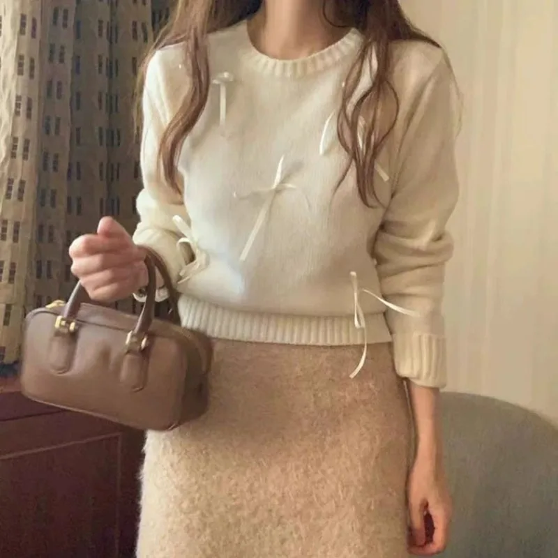 Casual Loose Bow Knitted Pullover Sweater for Spring and Autumn Women's Tops New O-neck Solid Long Sleeve Pullovers Woman Tops
Casual Loose Bow Knitted Pullover Sweater for Spring and Autumn Women's Tops New O-neck Solid Long Sleeve Pullovers Woman Tops