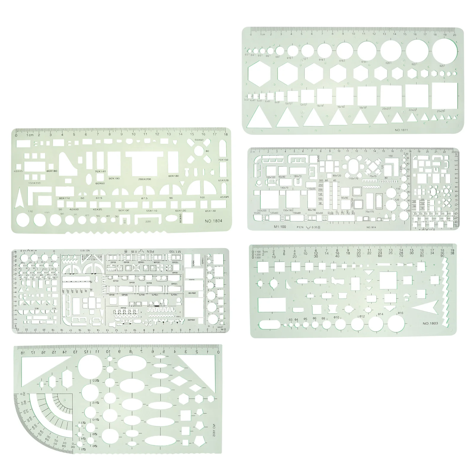 6Pcs Geometric Plastic Drawing Templates Rulers Green Measuring Tools for School Office Art Supplies Geometric Ruler 
6Pcs Geometric Plastic Drawing Templates Rulers Green Measuring Tools for School Office Art Supplies Geometric Ruler