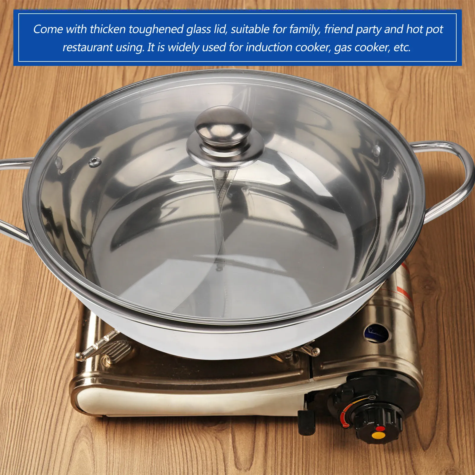 Hot Pot Cookware Stainless Steel Dual Compartment Design Thickened Toughened Glass Lid for Induction Gas Stoves 30Cm Family
Hot Pot Cookware Stainless Steel Dual Compartment Design Thickened Toughened Glass Lid for Induction Gas Stoves 30Cm Family