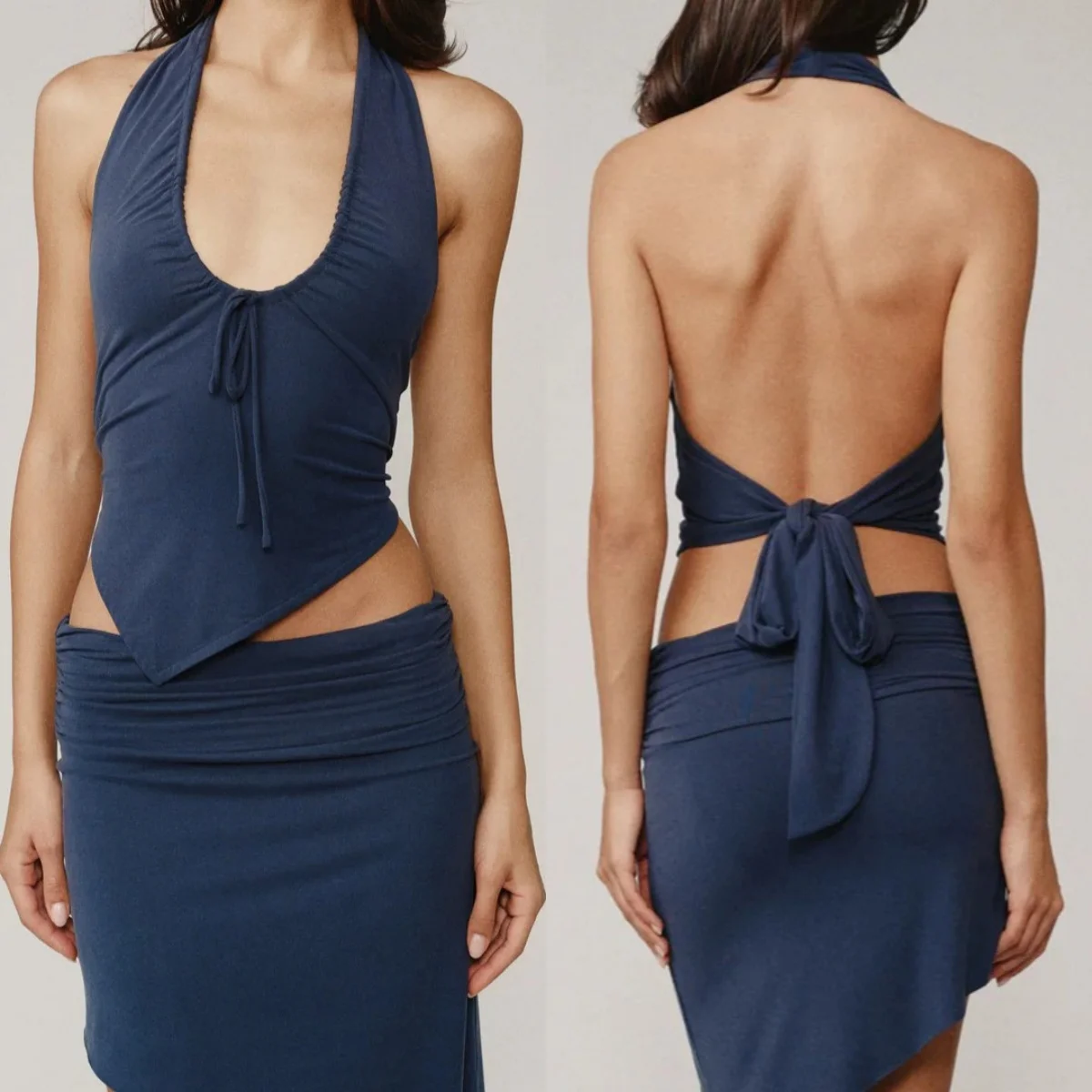 Wj Deep V Drawstring Halter Top with Back Tie, Asymmetrical Hem, Waist-Revealing Hot Girl Short Top, Ruched Waist, Tie-Back, Diagonal Hem, Sleeveless Top, Backless Top
Wj Deep V Drawstring Halter Top with Back Tie, Asymmetrical Hem, Waist-Revealing Hot Girl Short Top, Ruched Waist, Tie-Back, Diagonal Hem, Sleeveless Top, Backless Top