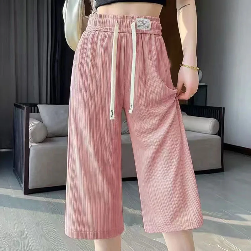 S-3XL Summer Elastic Waist Women's Cropped pants Casual Ice Silk Wide Leg Pants Pants Female 2024 High Quality Baggy Trousers
S-3XL Summer Elastic Waist Women's Cropped pants Casual Ice Silk Wide Leg Pants Pants Female 2024 High Quality Baggy Trousers