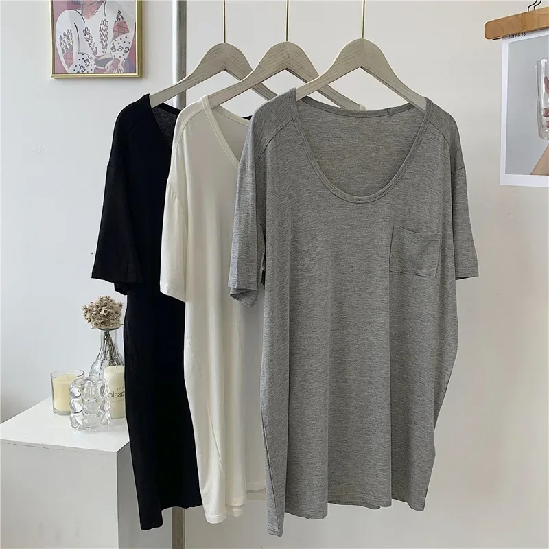 Round Necked T-shirt Draping Solid Color Slimming and Versatile Medium Length Top for Women
Round Necked T-shirt Draping Solid Color Slimming and Versatile Medium Length Top for Women