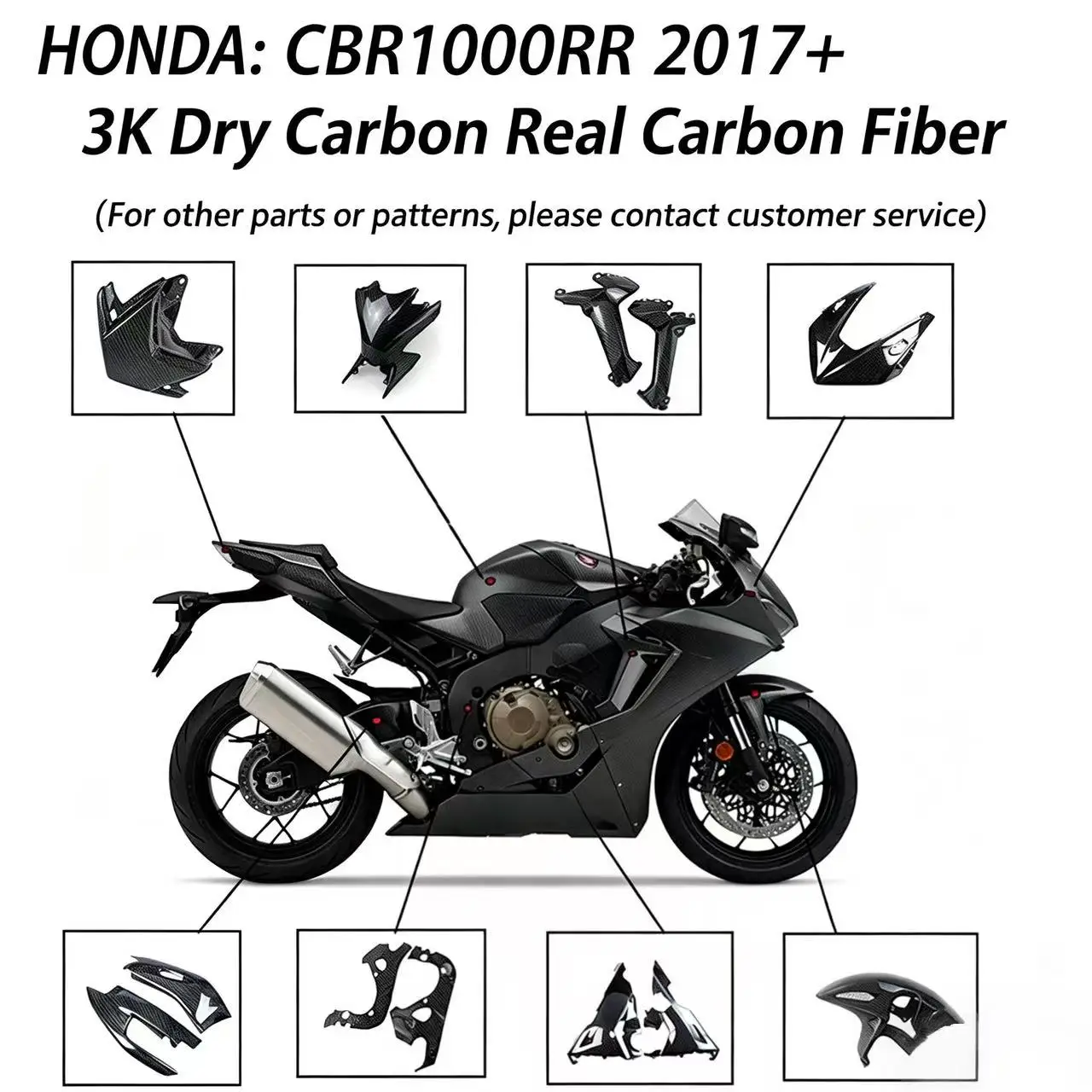 Suitable for Honda CBR1000RR from 2017 and above. Carbon fiber air intake cover and rear fender. 3K dry carbon.
Suitable for Honda CBR1000RR from 2017 and above. Carbon fiber air intake cover and rear fender. 3K dry carbon.